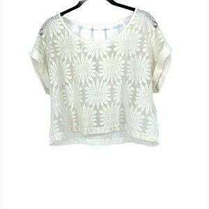 Mine sheer floral white crochet sunflower crop  top